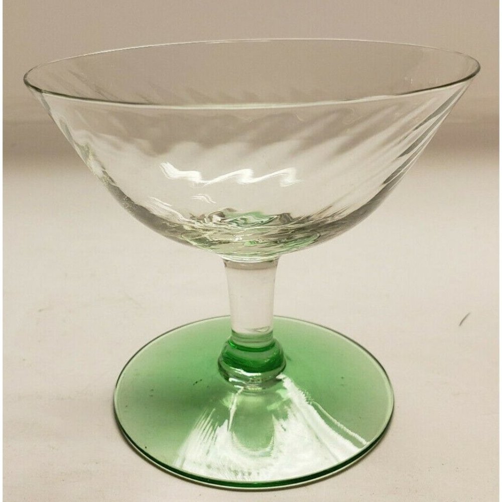 Vintage, Uranium Glass Footed Sherbert Dishes, Twist Pattern(G92)